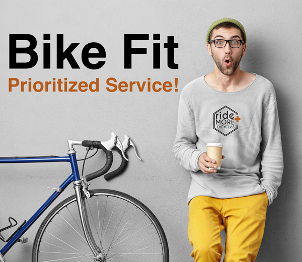 Funny cycling dude with coffee excited about the bike fit offer!